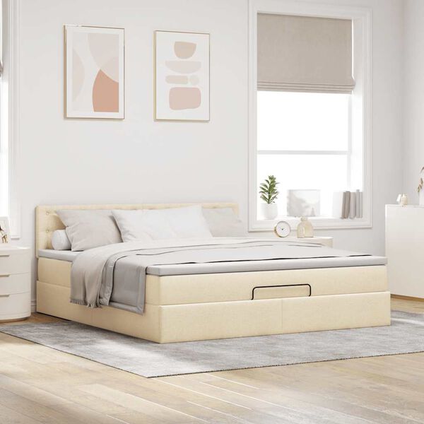 vidaXL Ottoman bed met matras 160x200cm stof crèmekleurig
