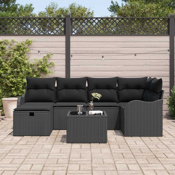 vidaXL Tuin Sofa Set met kussen met opslag 7 pcs Zwart Poly riet