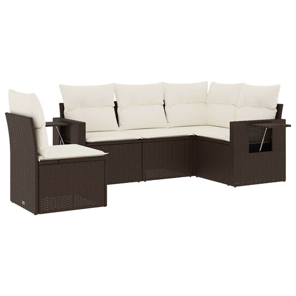 vidaXL 5-delige Loungeset met kussens poly rattan bruin