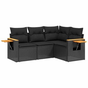 vidaXL 4-delige Loungeset met kussens poly rattan zwart