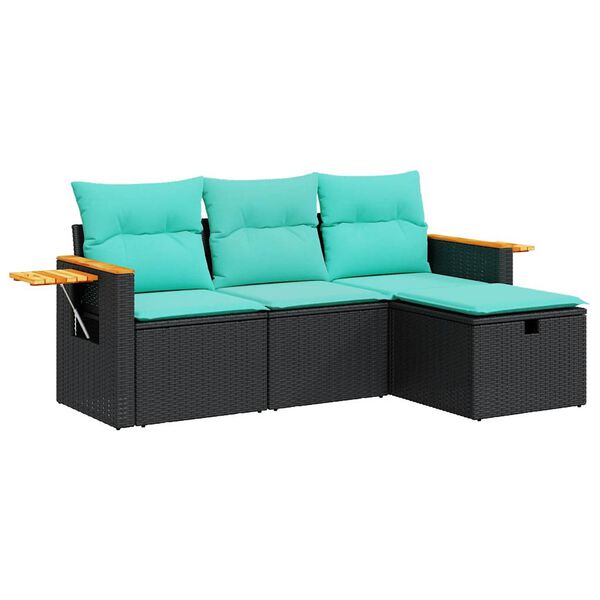 vidaXL 4-delige Loungeset met kussens poly rattan zwart