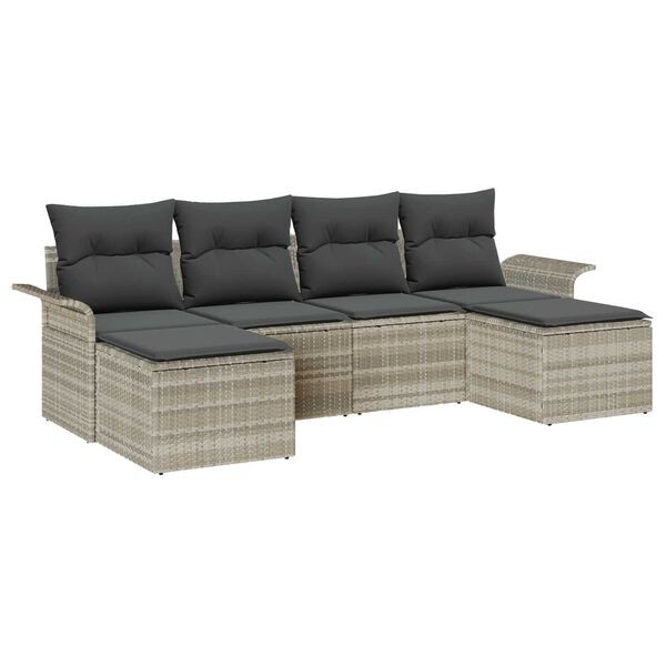 vidaXL Tuin Sofa Set met kussen 6 pcs Lichtgrijs Poly riet
