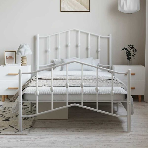 vidaXL Bedframe met hoofd- en voeteneinde metaal wit 100x190 cm