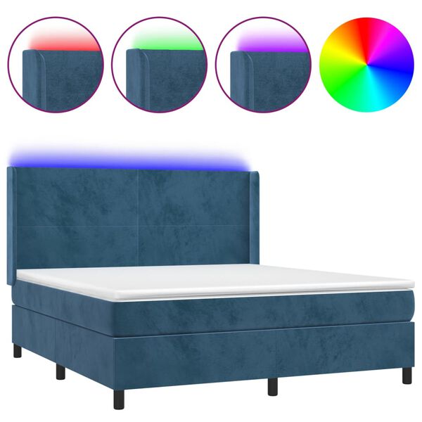 vidaXL Boxspring met matras en LED fluweel donkerblauw 180x200 cm