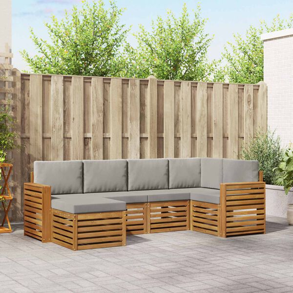 vidaXL Hoekbank Set 6 pcs Natuurlijk en Lichtgrijs Massief Acaciahout