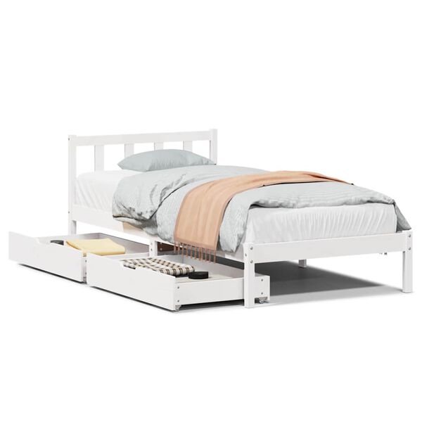 vidaXL Bedframe zonder matras massief grenenhout wit 75x190 cm