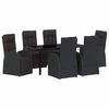 vidaXL Tuin eettafelset met kussen 7 pcs Zwart poly rattan