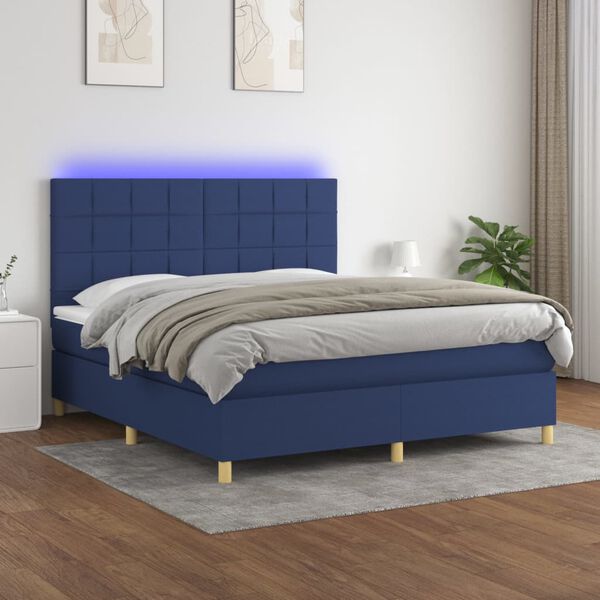 vidaXL Boxspring met matras en LED stof blauw 180x200 cm