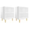 vidaXL Nachtkastjes 2 st met houten poten 40x30x50 cm hoogglans wit