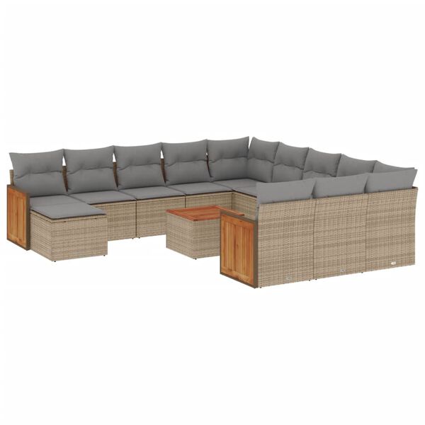 vidaXL 13-delige Loungeset met kussens poly rattan beige