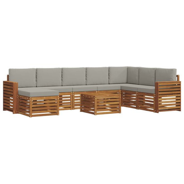 vidaXL Sofa-Sets 9 pcs Natuurlijk en Lichtgrijs Massief Acaciahout