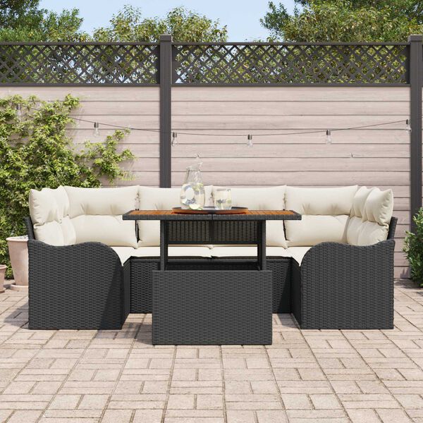 vidaXL Tuin Sofa Set met opslag 7 pcs Zwart Poly riet