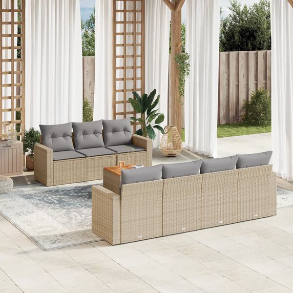 vidaXL 8-delige Loungeset met kussens poly rattan beige