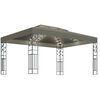 vidaXL Prieel met dubbel dak en LED-lichtslinger 3x4 m taupe