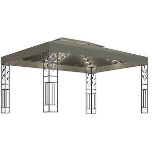 vidaXL Prieel met dubbel dak en LED-lichtslinger 3x4 m taupe
