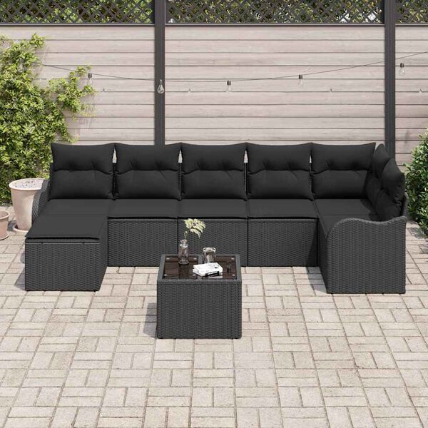 vidaXL Tuin Sofa Set met kussen 8 pcs Zwart Poly riet