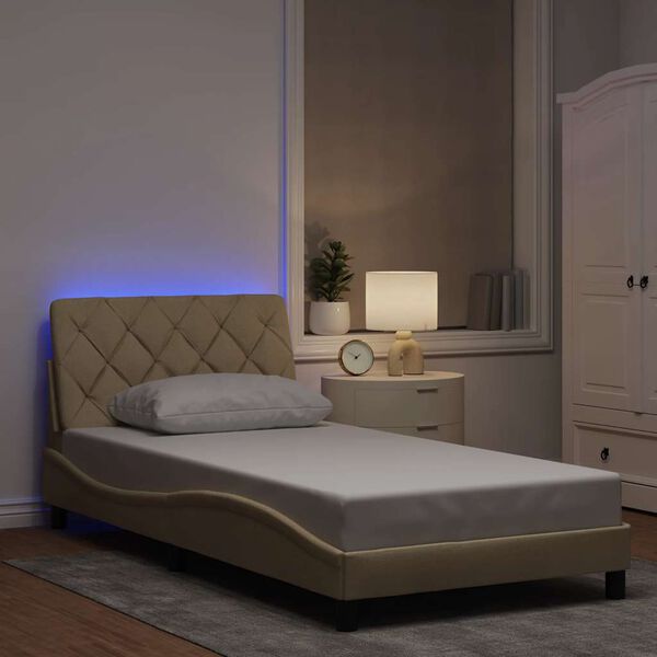 vidaXL Bedframe met LED zonder matras 100x200 cm stof cr&egrave;me