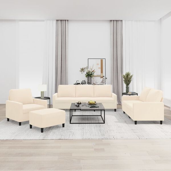 vidaXL 4-delige Loungeset met kussens fluweel cr&egrave;mekleurig