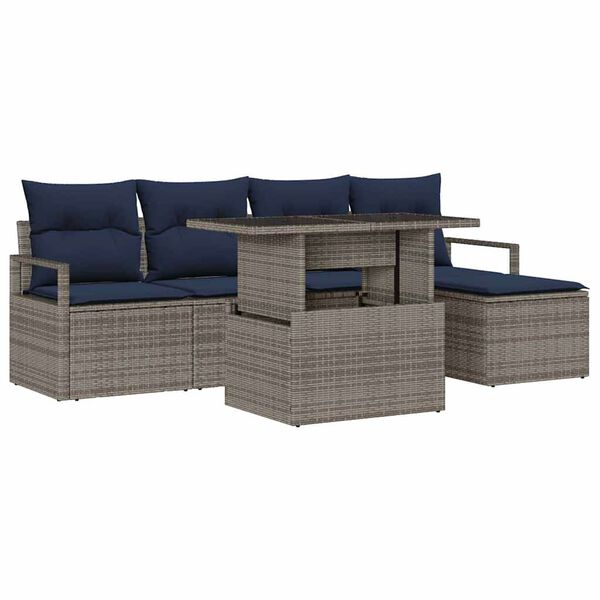 vidaXL Tuin Sofa Set met kussen 6 pcs grijs en marineblauw
