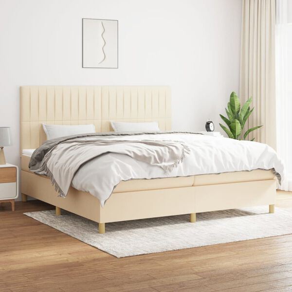 vidaXL Boxspring met matras stof cr&egrave;mekleurig 200x200 cm