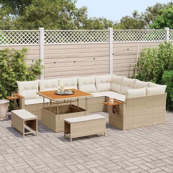 vidaXL Tuin Sofa Set met kussen met opslag Beige Poly riet