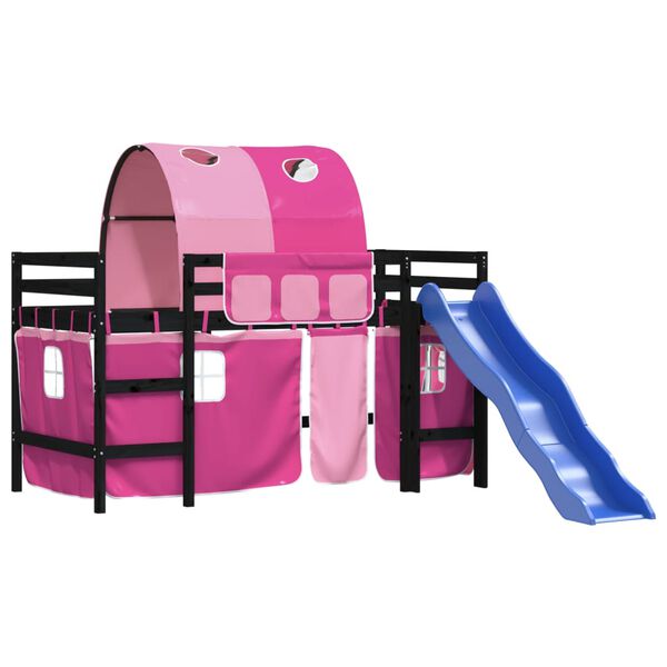 vidaXL Kinderhoogslaper met tunnel 90x190 cm massief grenenhout roze