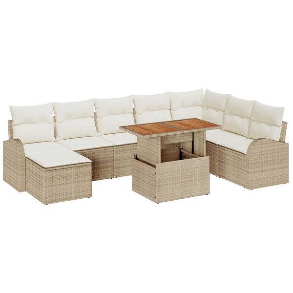 vidaXL Tuin Sofa Set met opslag 9 pcs Beige Poly riet