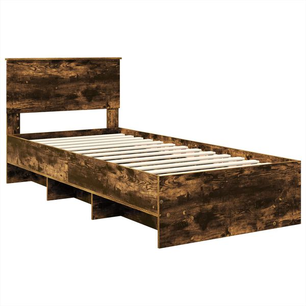 vidaXL Bedframe met hoofdeinde Gerookt eiken 90 x 200 cm Bewerkt hout