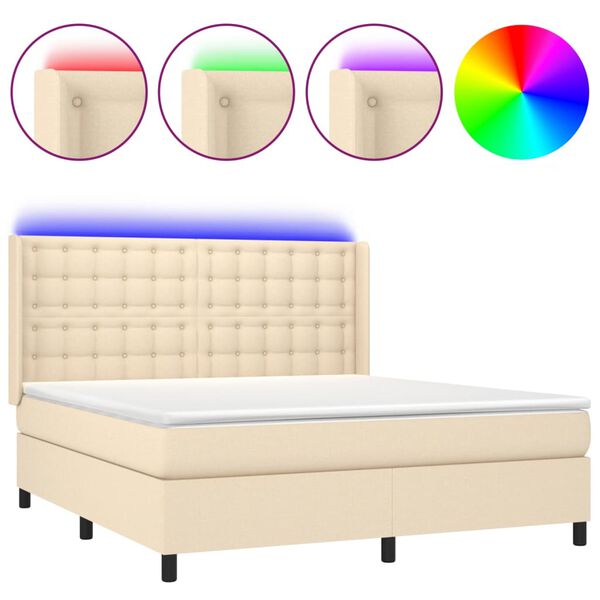 vidaXL Boxspring met matras en LED stof cr&egrave;mekleurig 180x200 cm