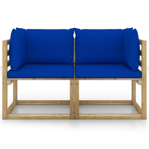 vidaXL Tuinhoekbanken 2 st met kussens groen ge&iuml;mpregneerd grenenhout