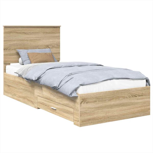 vidaXL Bedframe met hoofdeinde Sonoma Eiken 100 x 200 cm Bewerkt hout