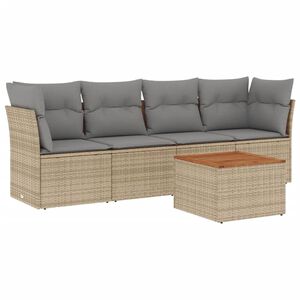 vidaXL 5-delige Loungeset met kussens poly rattan gemengd beige