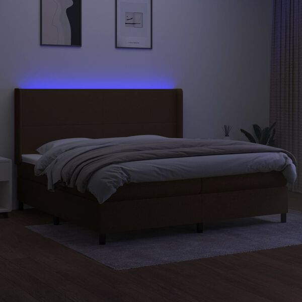 vidaXL Boxspring met matras en LED stof donkerbruin 200x200 cm