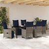 vidaXL Tafel en stoelen set met kussen 7 pcs Grijs PE Rattan