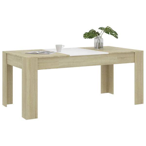 vidaXL Eettafel 180x90x76 cm bewerkt hout wit en sonoma eikenkleurig