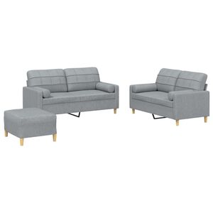 vidaXL 3-delige Loungeset met kussens stof lichtgrijs