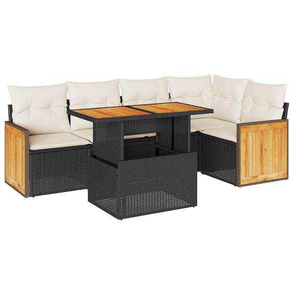 vidaXL 6-delige Loungeset met kussens poly rattan acacia zwart