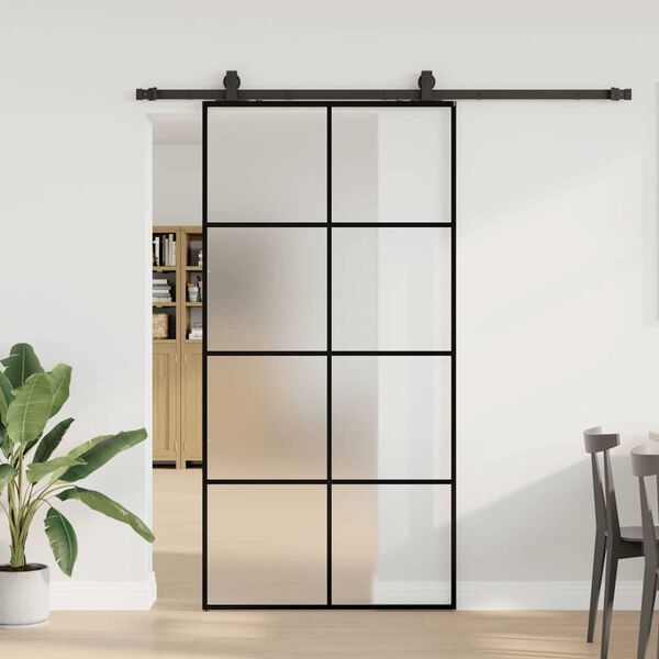 vidaXL Schuifdeur met beslagset 102,5x205 cm ESG glas zwart