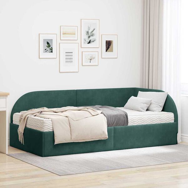 vidaXL Hoekbedframe met Matras met hoofdeinde 2 pcs Groen Fluweel