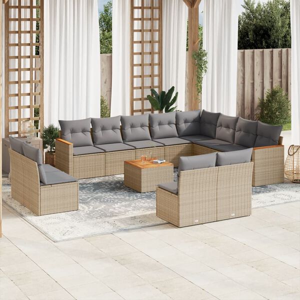 vidaXL 13-delige Loungeset met kussens poly rattan beige
