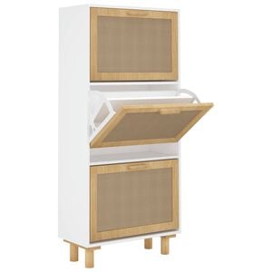 vidaXL Schoenenkast 52x25x115 cm bewerkt hout en natuurlijk rattan wit