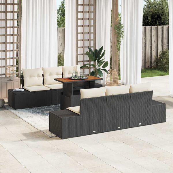 vidaXL Tuin Sofa Set met opslag 7 pcs Zwart Poly riet