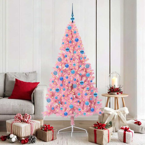 vidaXL Kunstmatig Voorverlicht Kerstboom met 300 LED Roze 180 cm PVC