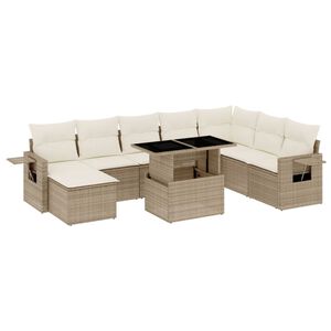 vidaXL 9-delige Loungeset met kussens poly rattan beige
