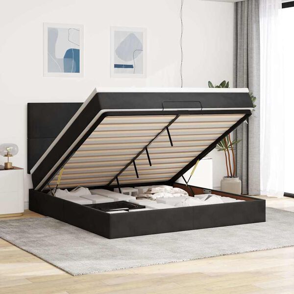 vidaXL Ottoman bed met matrassen 160x200cm fluweel zwart