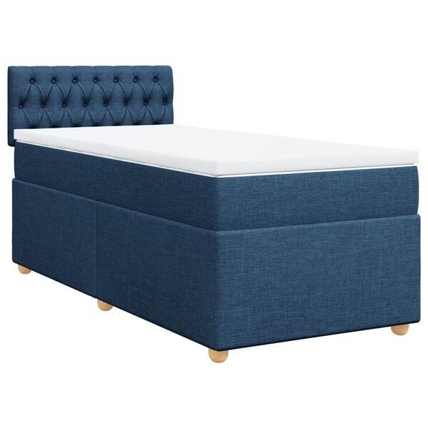 vidaXL Boxspring met matras stof blauw 90x200 cm