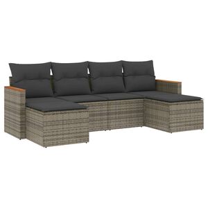 vidaXL 6-delige Loungeset met kussens poly rattan grijs