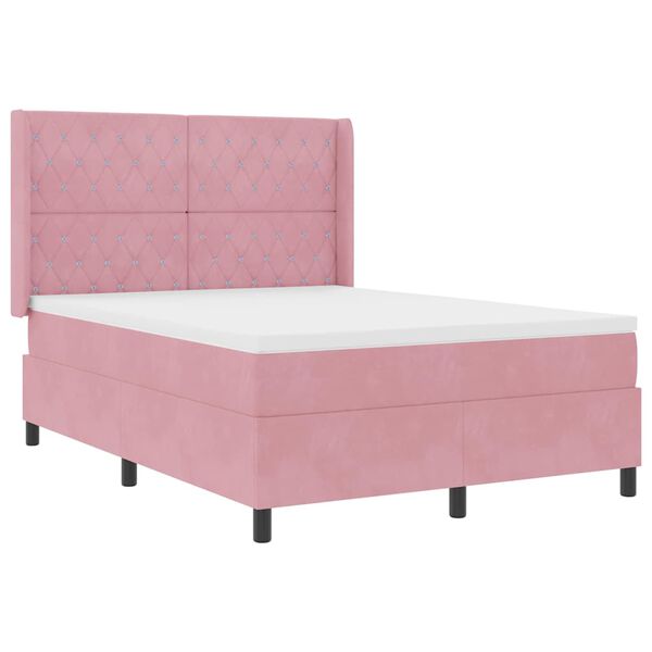 vidaXL Boxspringbed met LED-striplichten Roze 140 x 190 cm Fluweel