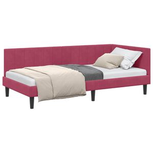 vidaXL Hoekbedframe met hoofdeinde Wijnrood 90 cm x 200 cm Fluweel