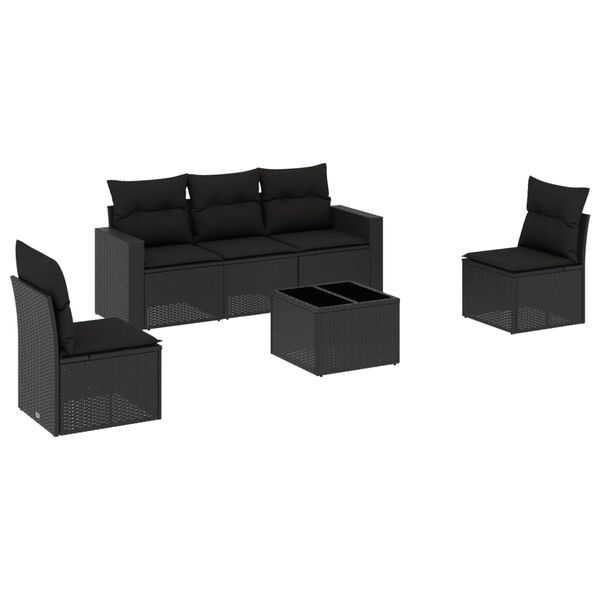 vidaXL 6-delige Loungeset met kussens poly rattan zwart